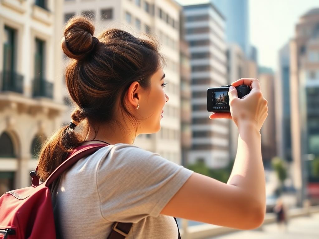 Traveler photographing a city street